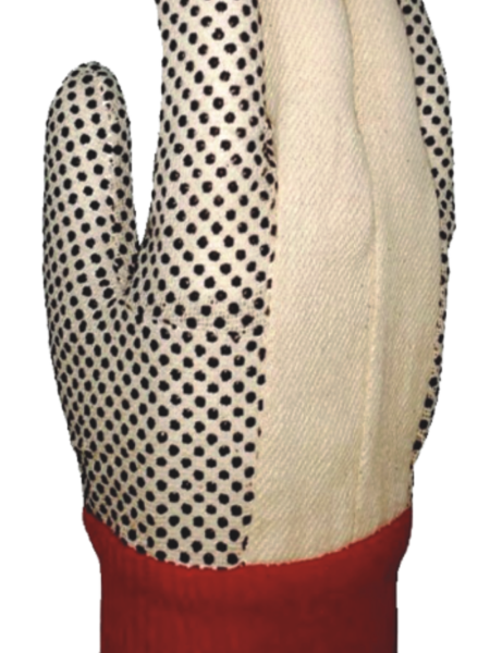 drill polka dot gloves with red knitted wrist